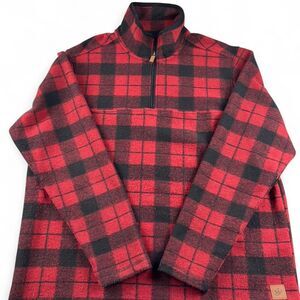 John Wayne Men’s Red & Black Plaid Quarter-Zip Fleece Sweater – XL